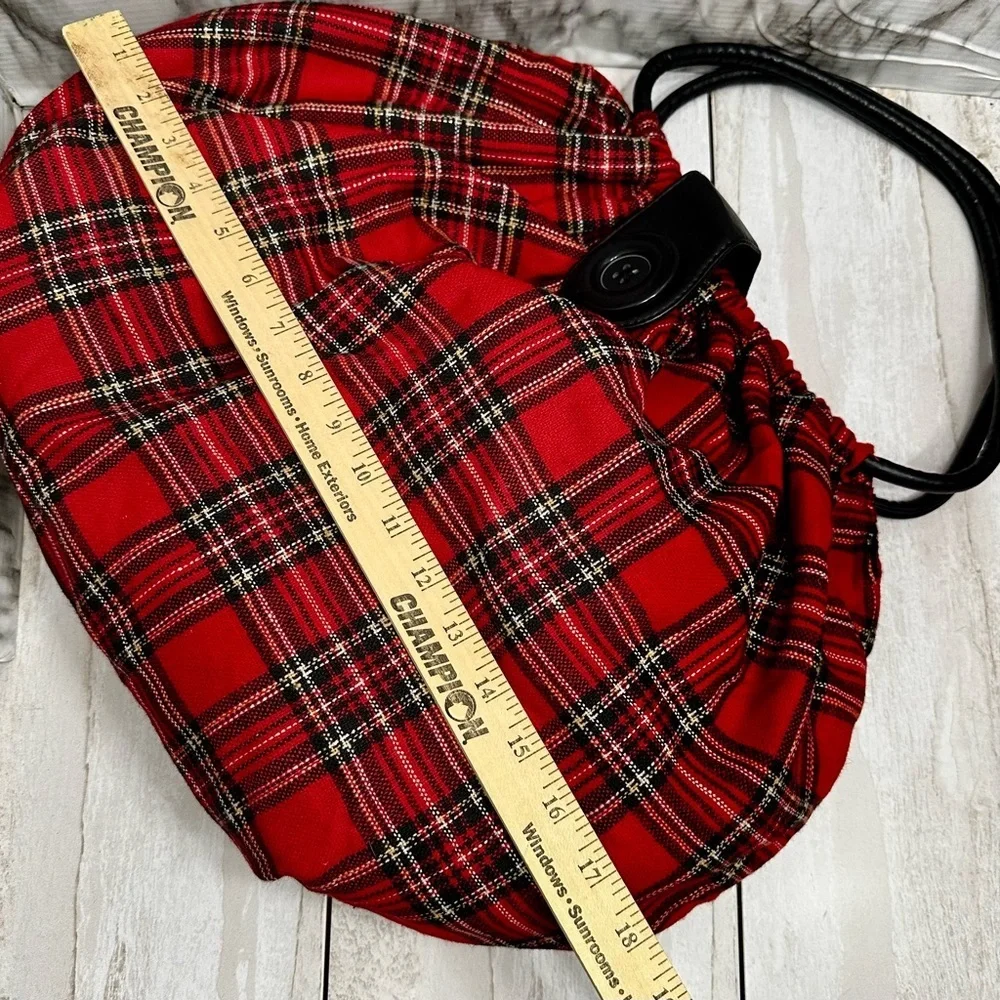 Piper & Blue Large Red Tartan Plaid Slouch Hobo Bag Holiday Christmas Classic